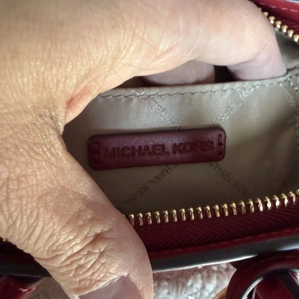 Michael Kors Reed XS Satchel Dark Raspberry Pebbled Leather Crossbody 35F4S6RC0T